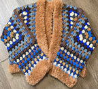 Hexagon Fur Cardigan - Blue/Brown