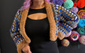 Hexagon Fur Cardigan - Blue/Brown
