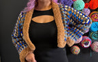 Hexagon Fur Cardigan - Blue/Brown